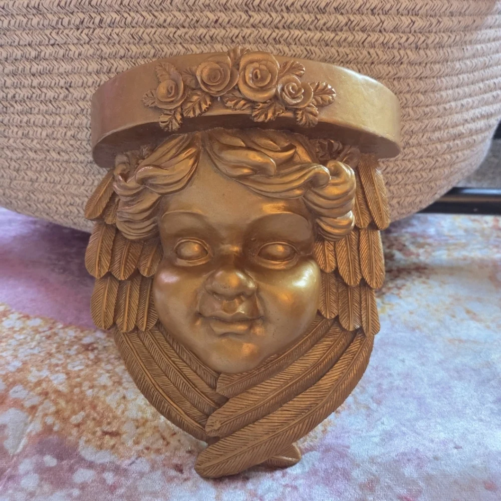 Vintage heavy cherub wall shelf - Victorian style Gold Gilded Finish Stunning